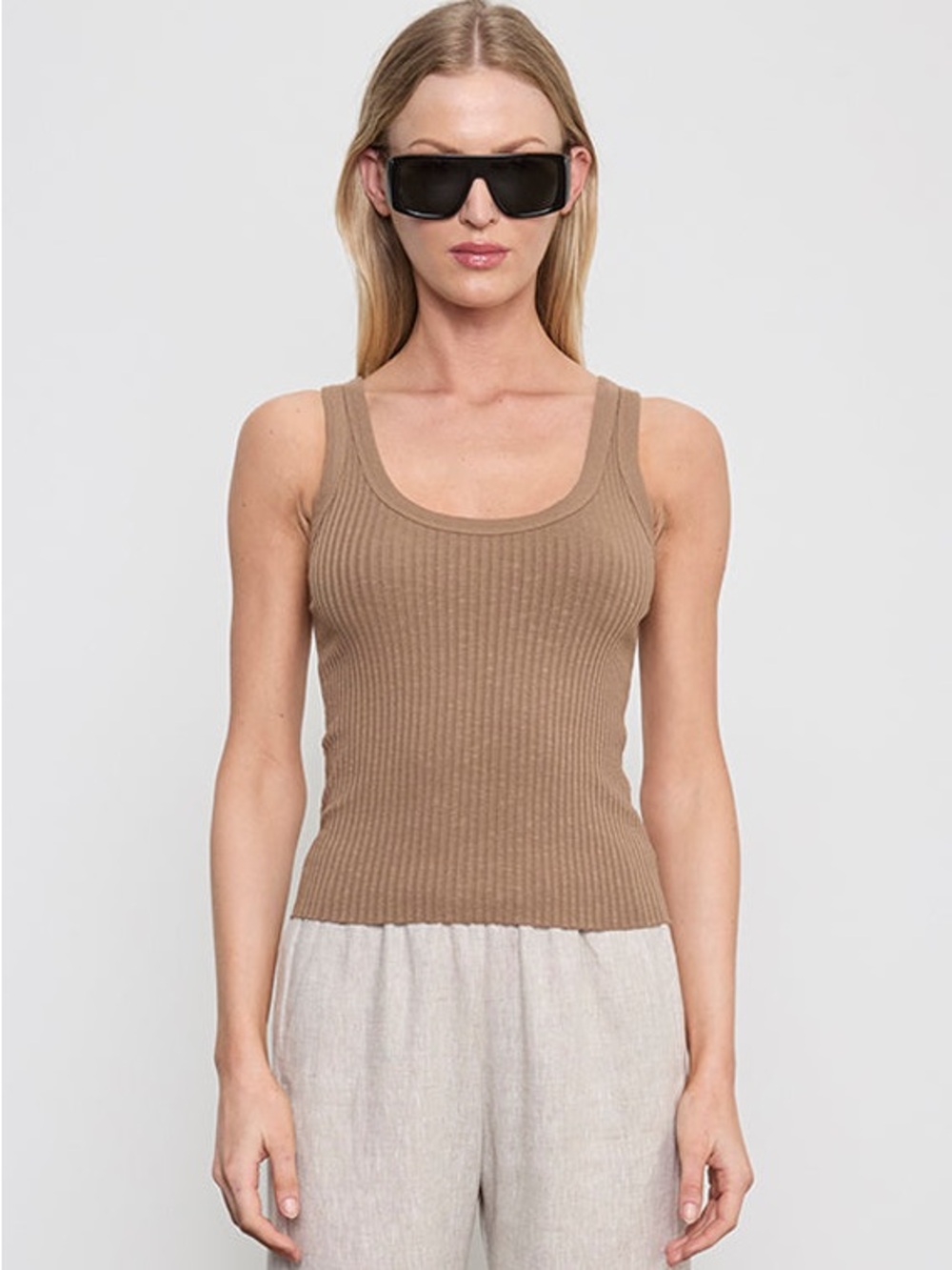 NWT Enza Costa Ribbed Scoop Neck Tank Top - Tan